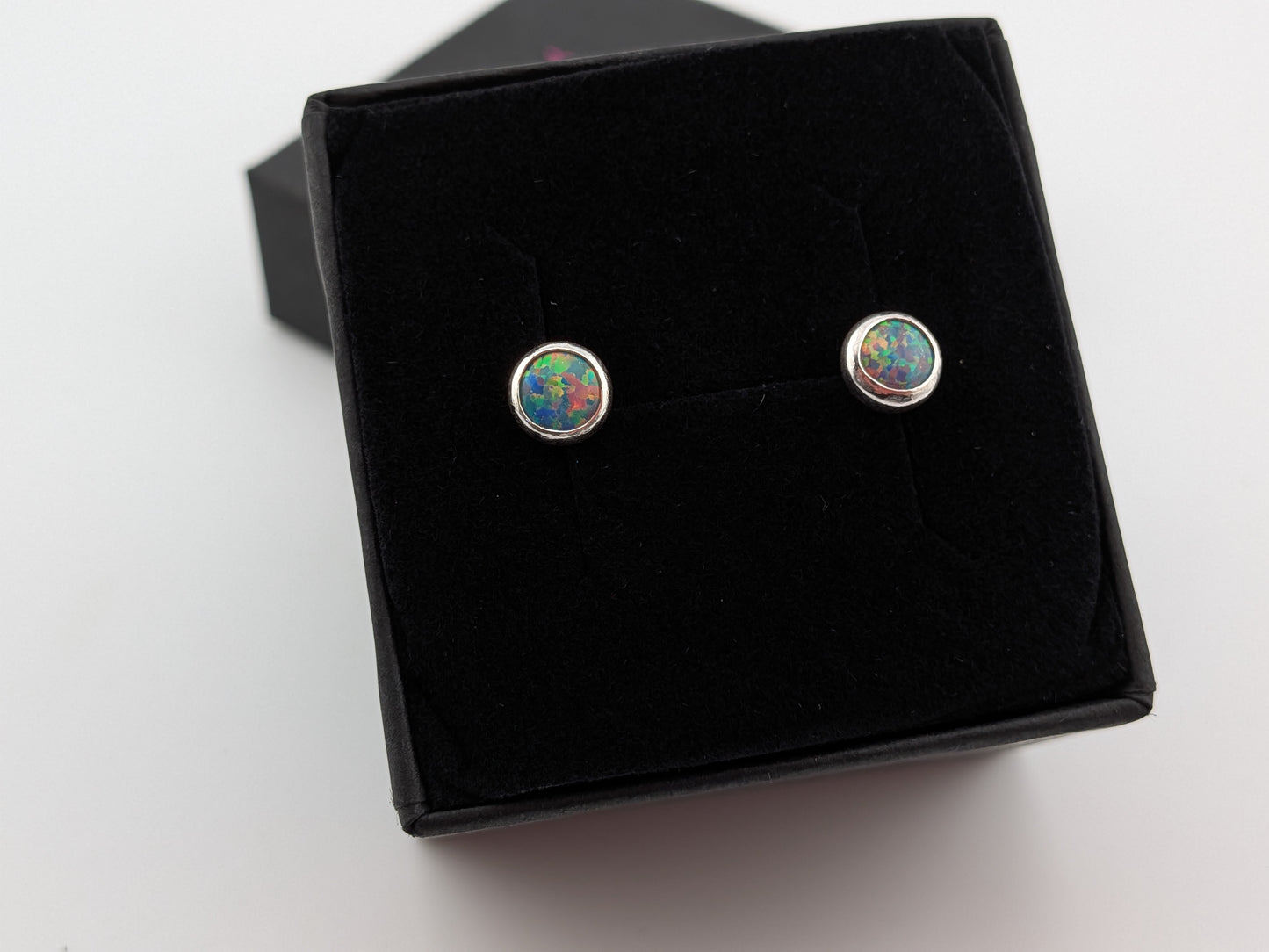 Grey/Blue Lab Opal Sterling Silver Studs