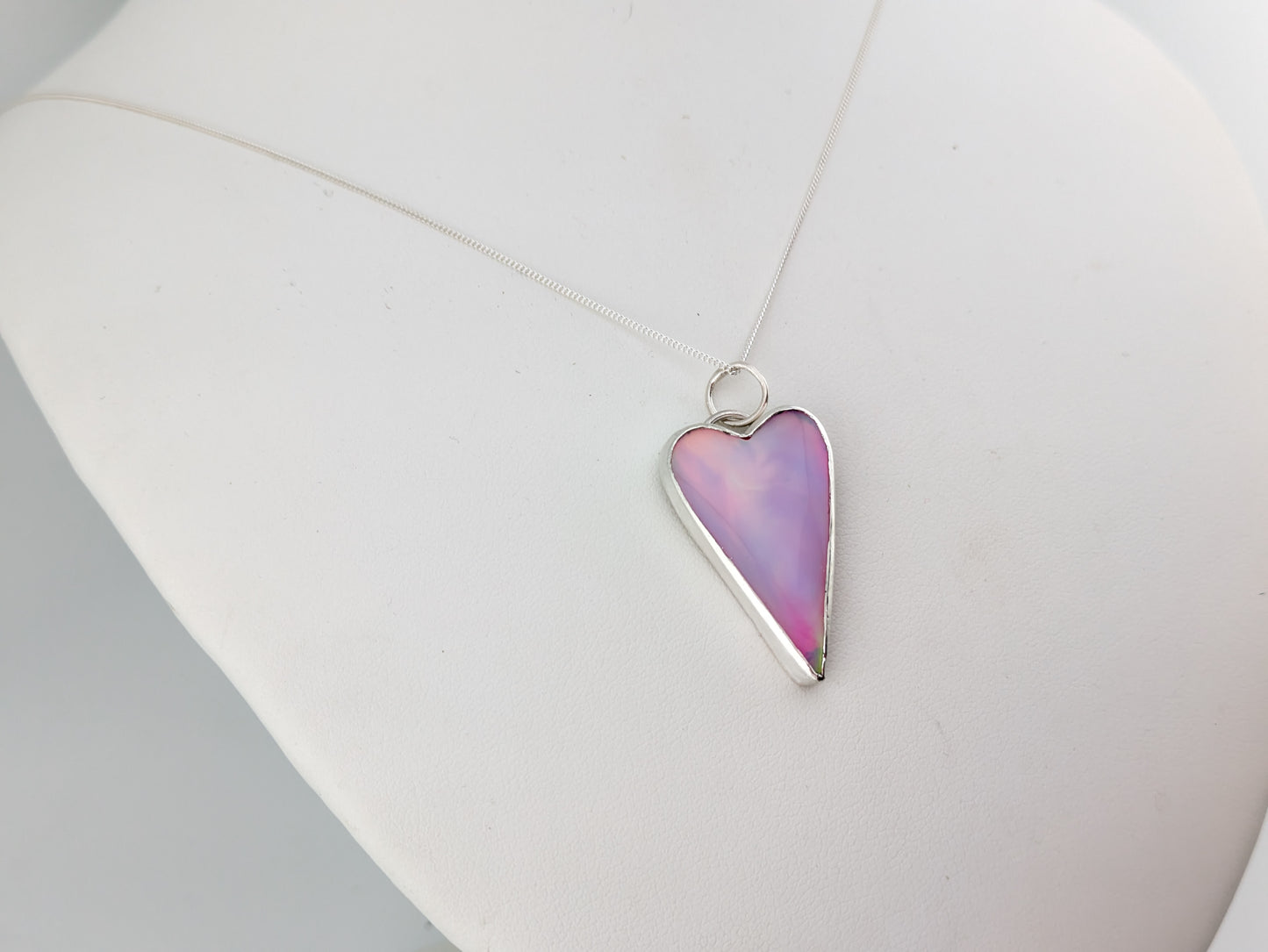Long Pastel Aurora Opal heart Pendant