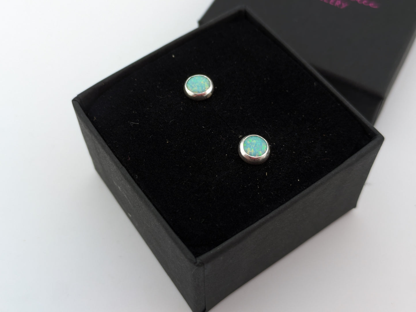 Sea Green Lab Opal Sterling Silver Stud