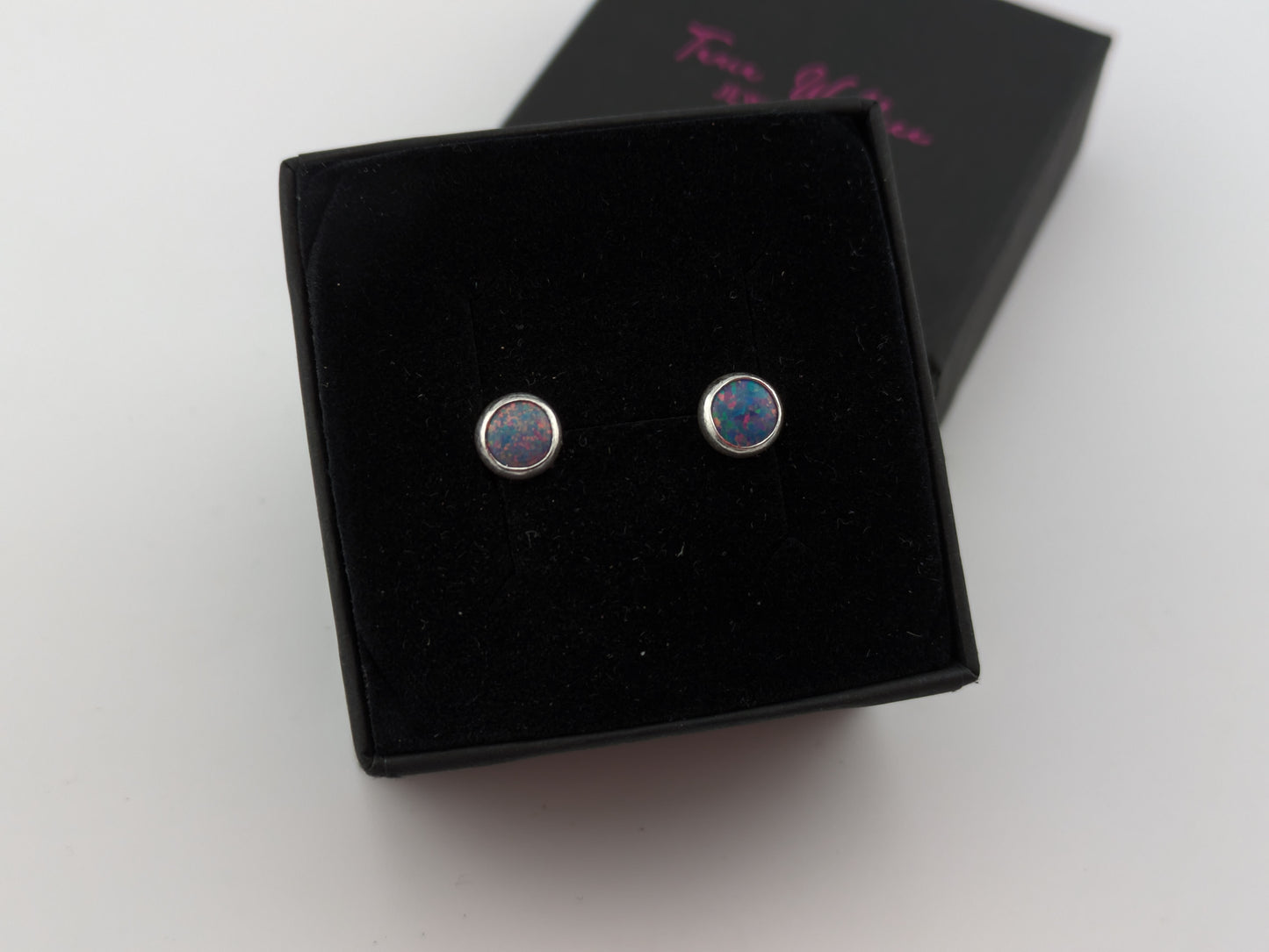 Milky Blue Lab Opal Sterling Silver Studs