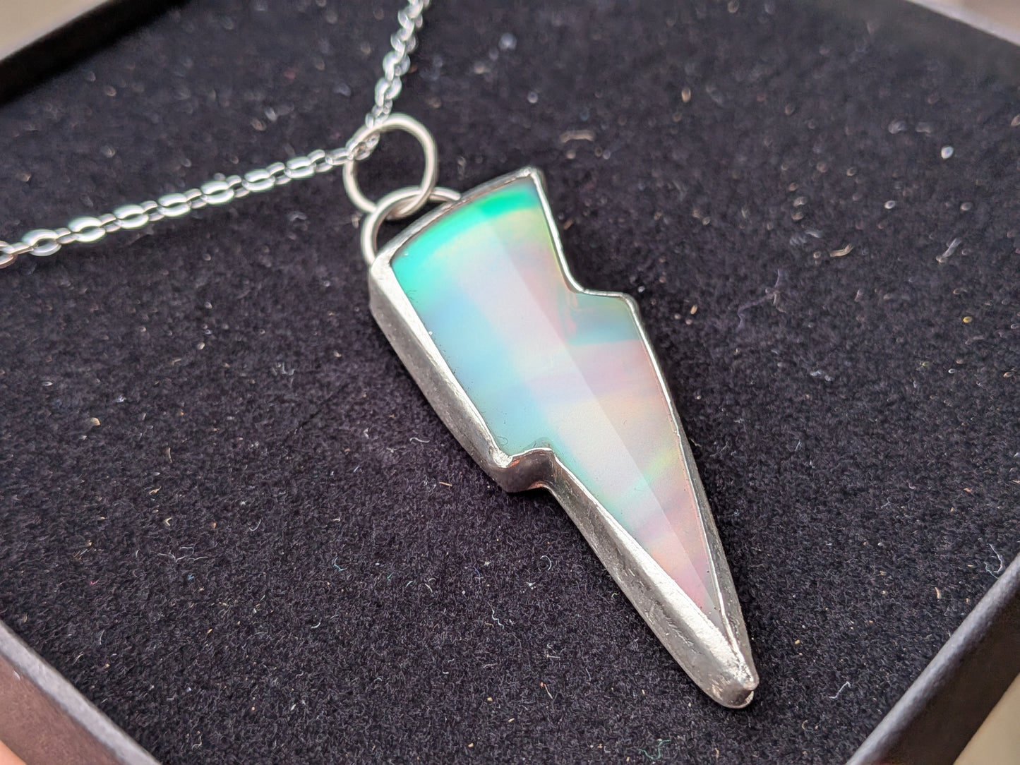 White Iridescent Bolt Pendant