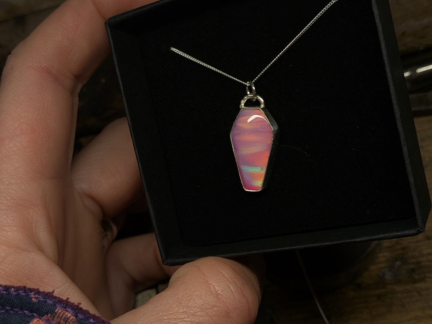 Pink Aurora Opal Coffin Pendant