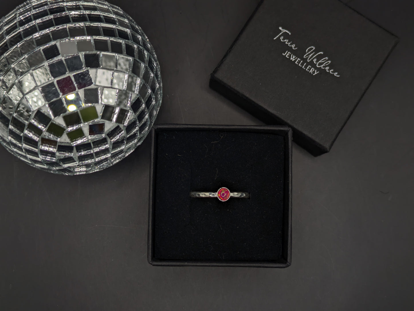Sterling Silver Band With Bright Pink Opal