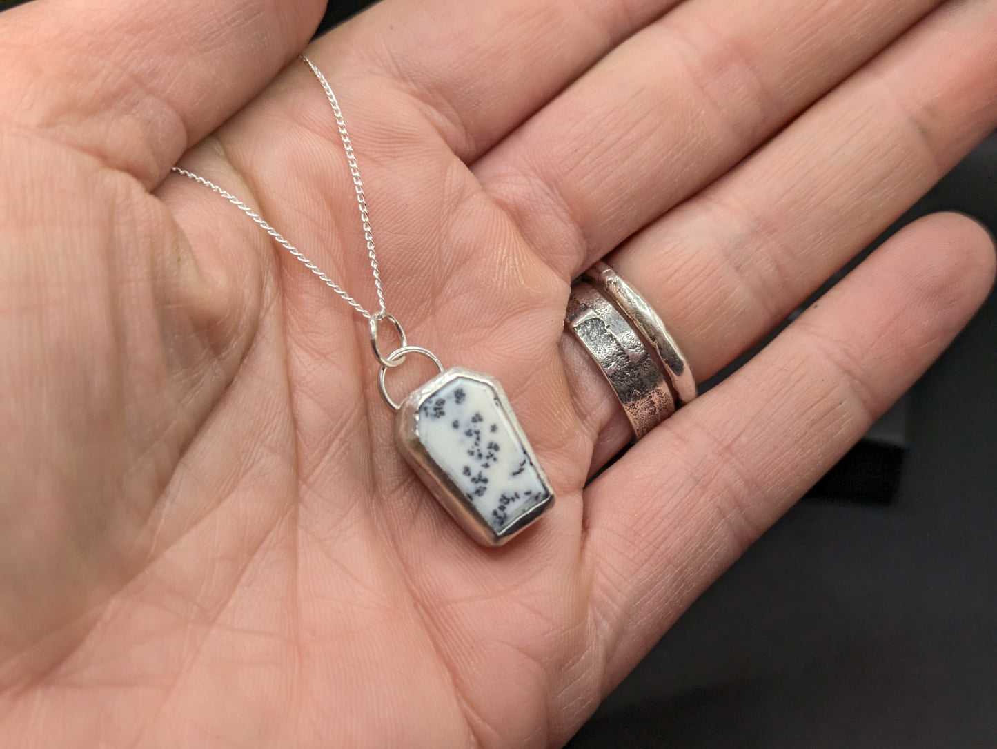 Howlite and Silver Coffin Pendant