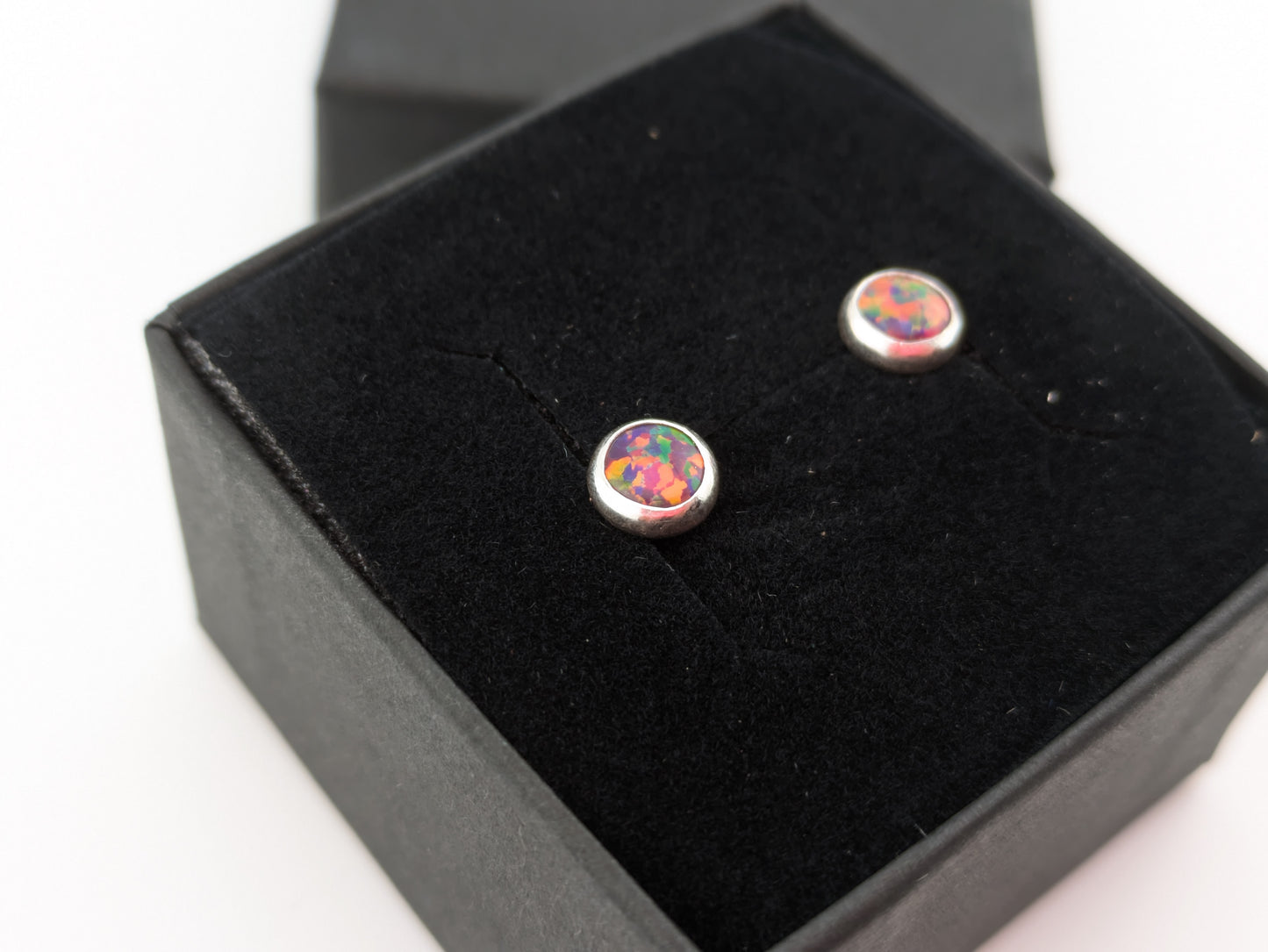 Ruby Fire Lab Opal Sterling Silver Studs