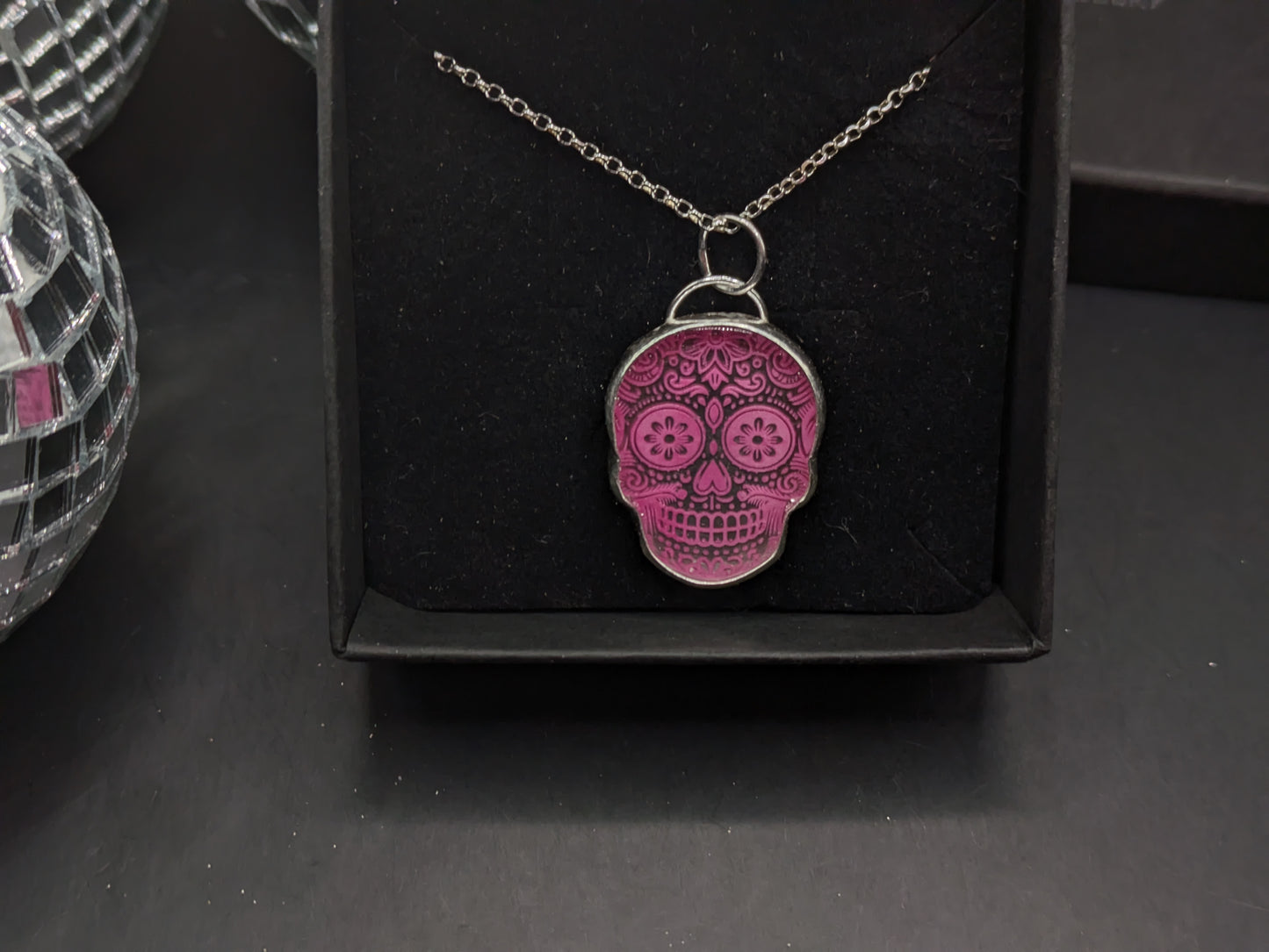 Pink Engraved Candy Skull Pendant