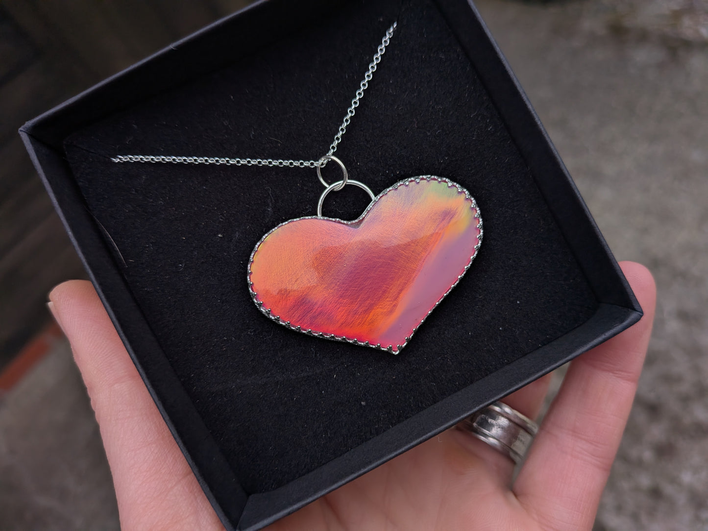 Very Large Aurora Opal Heart Pendant