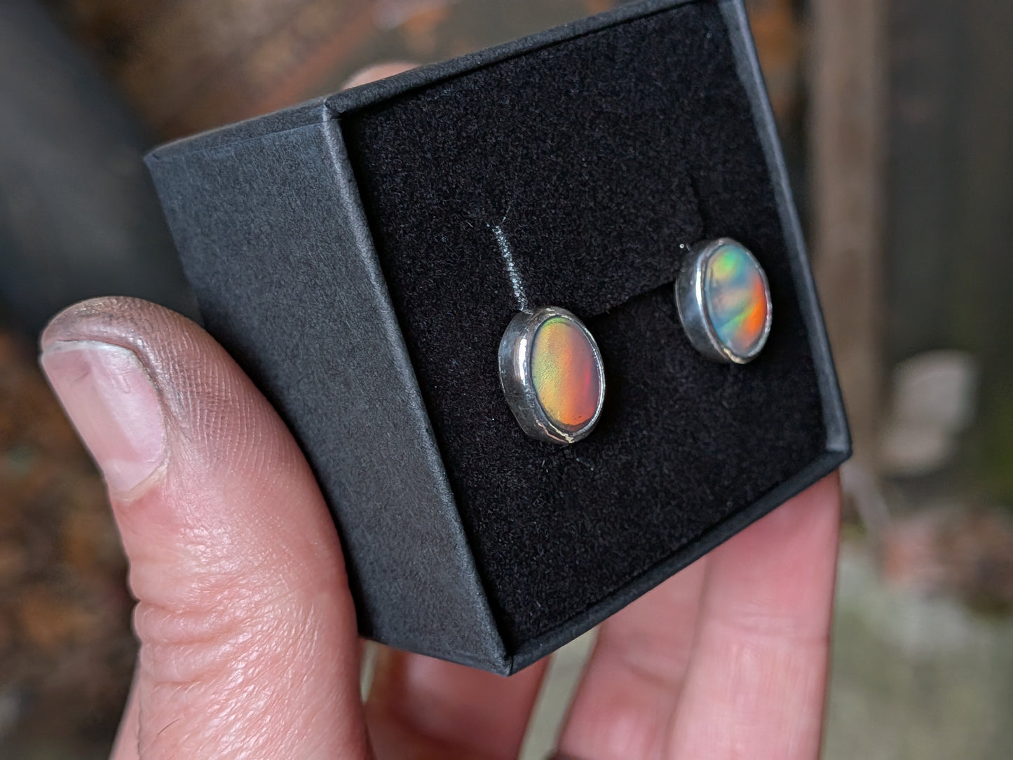 Green Aurora Opal Studs