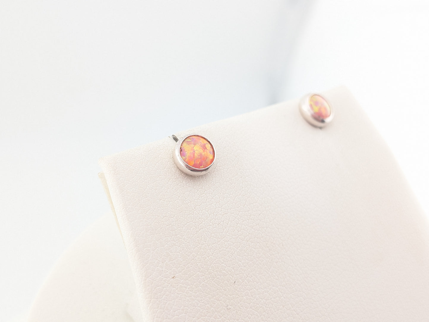 Coral Pink Lab Opal Sterling Silver Studs