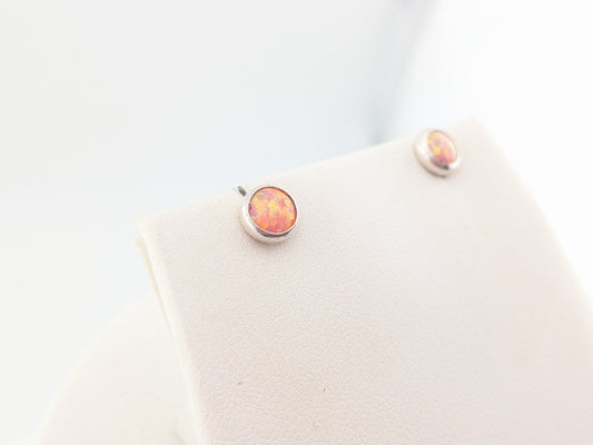 Coral Pink Lab Opal Sterling Silver Studs