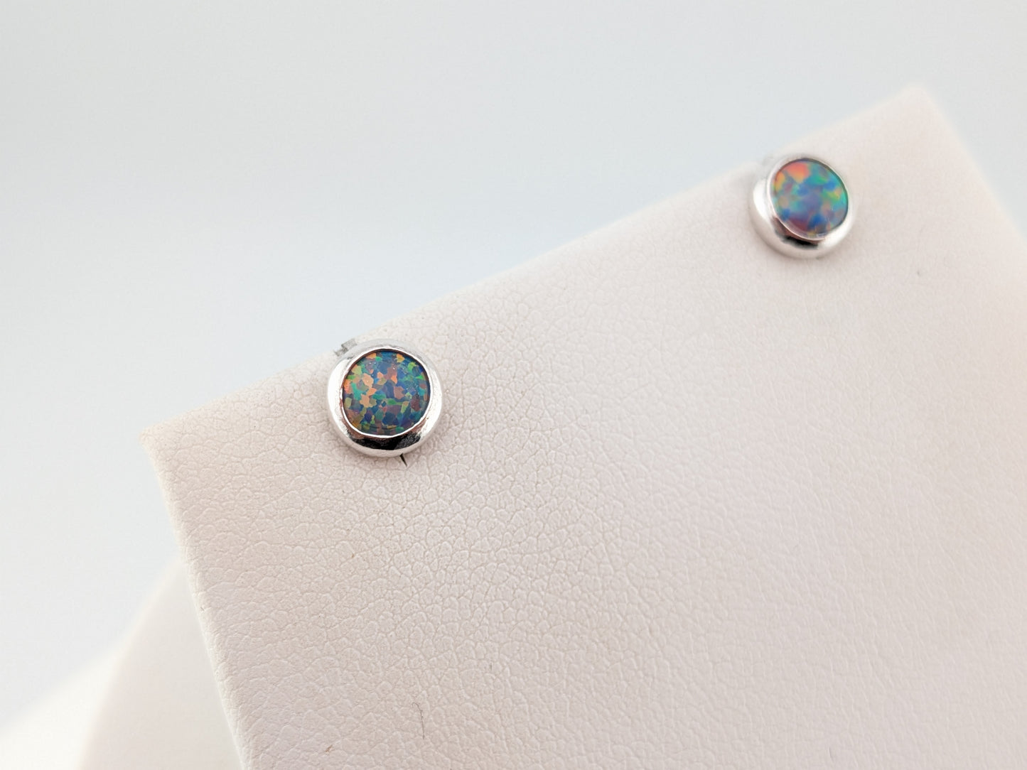 Grey/Blue Lab Opal Sterling Silver Studs