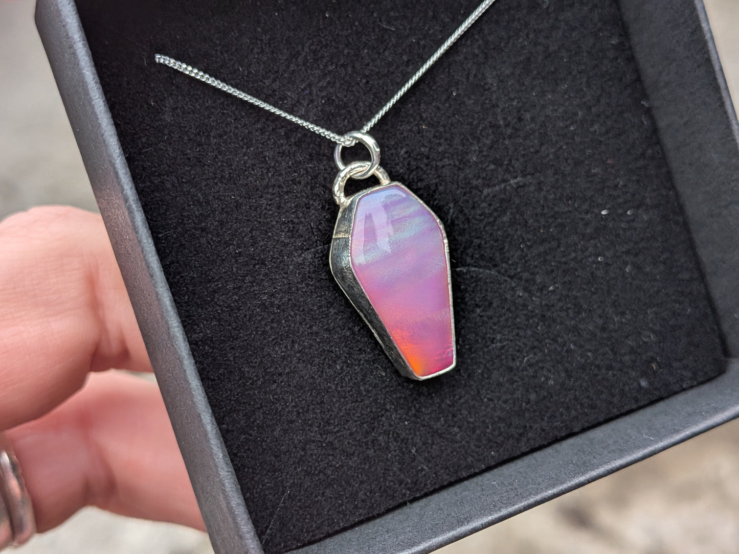 Pink Aurora Opal Coffin Pendant