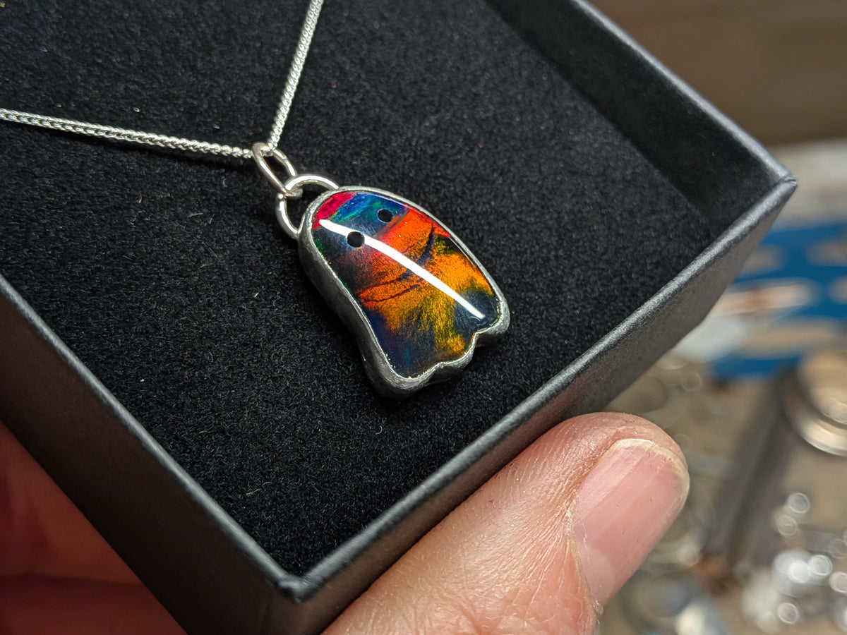 Iridescent Black Aurora Opal Ghost Pendant