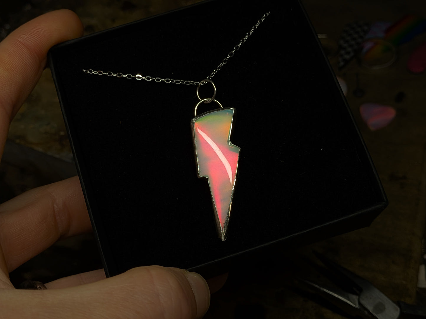 White Iridescent Bolt Pendant
