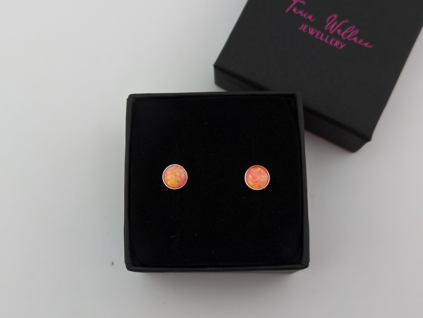 Coral Pink Lab Opal Sterling Silver Studs