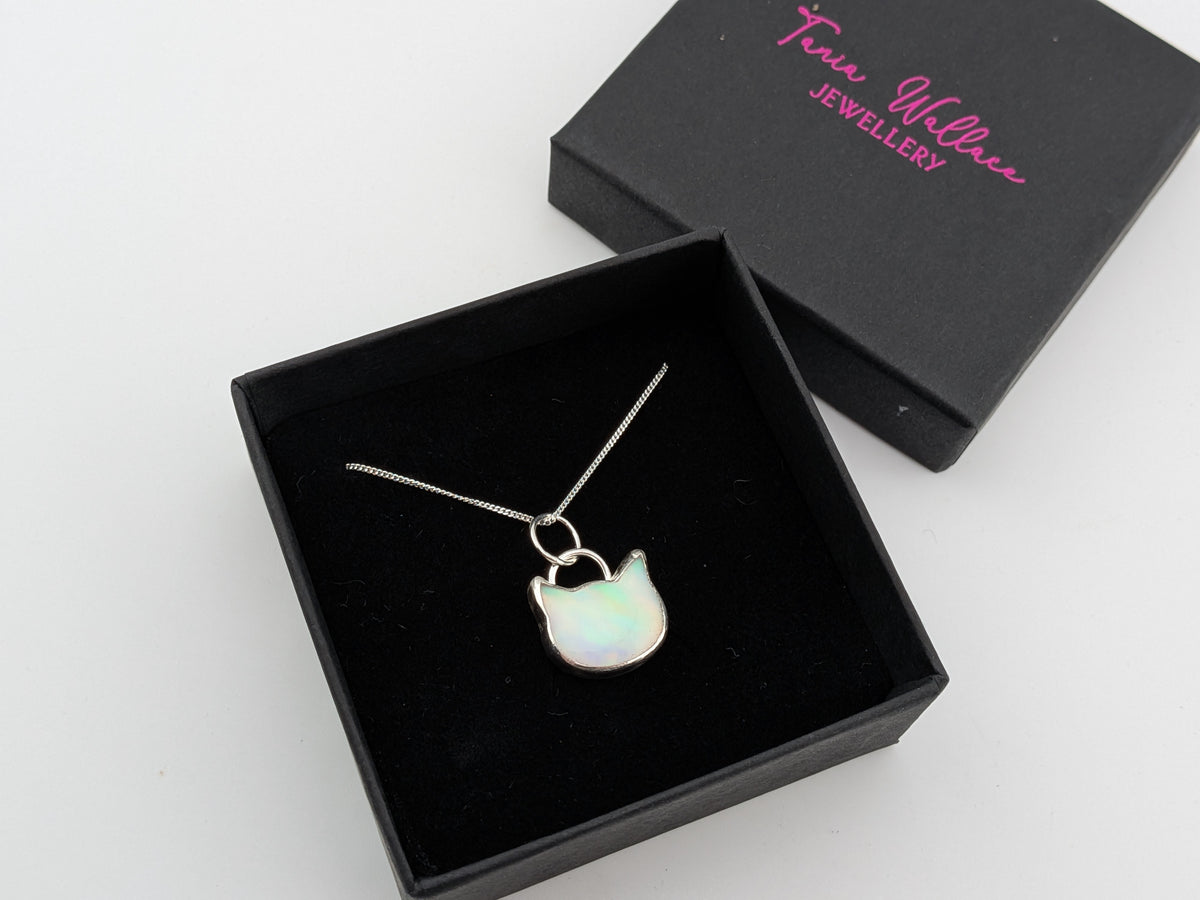 Iridescent Aurora Opal Cat Pendant