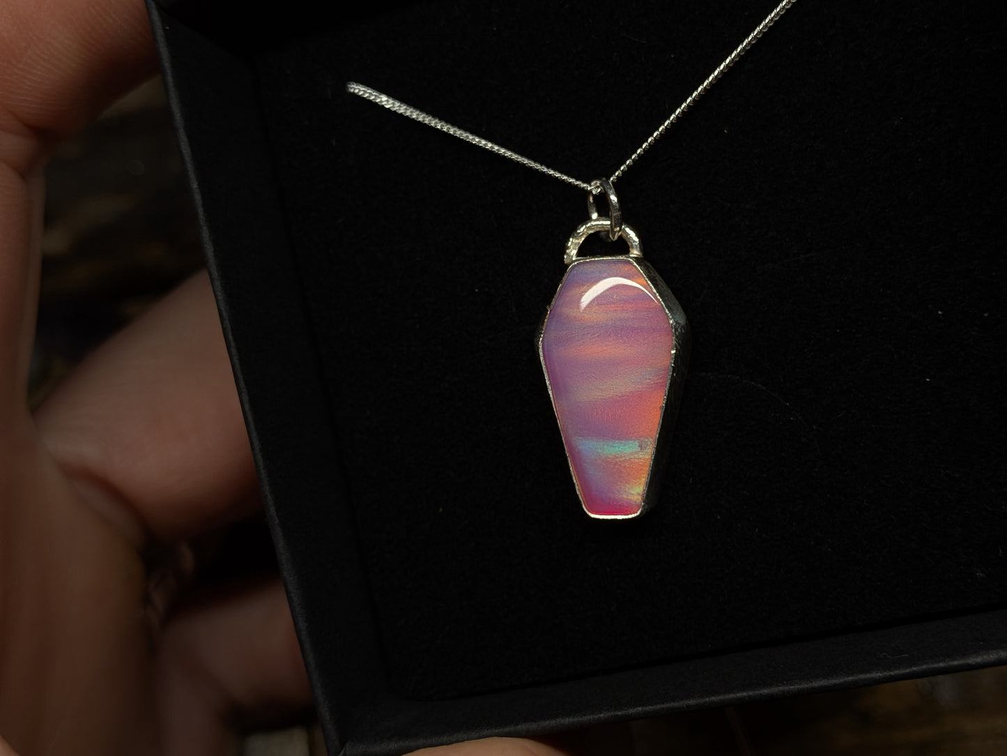 Pink Aurora Opal Coffin Pendant