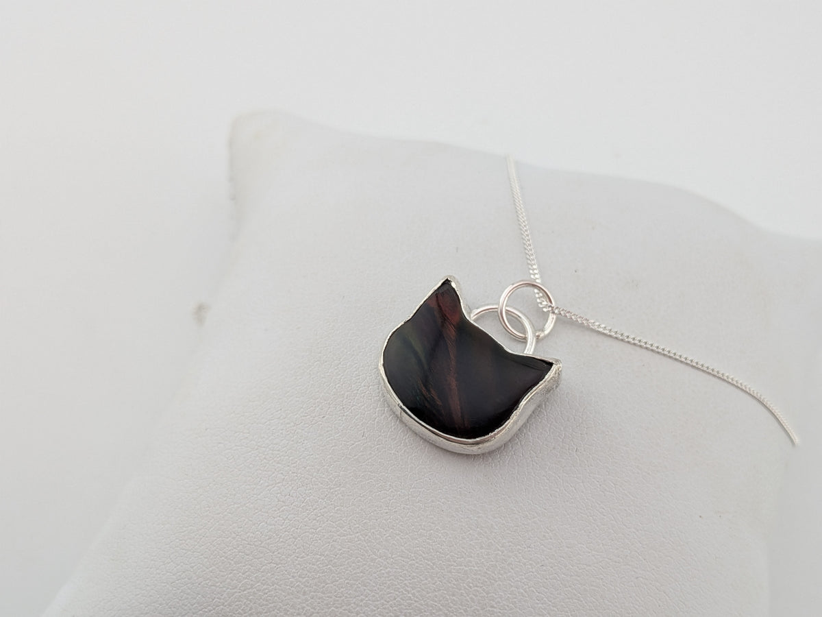 Iridescent Black Aurora Opal Cat Pendant