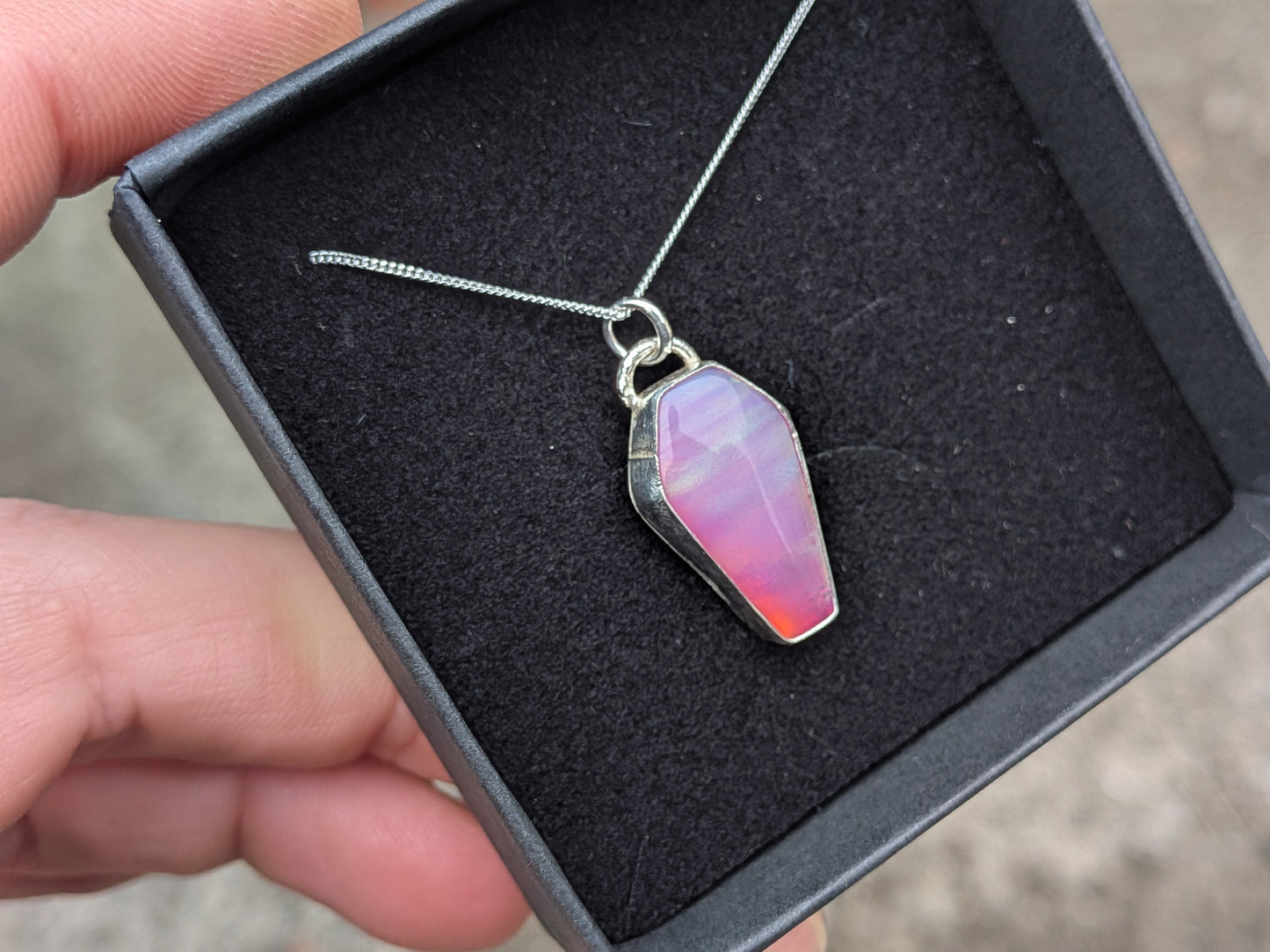 Pink Aurora Opal Coffin Pendant