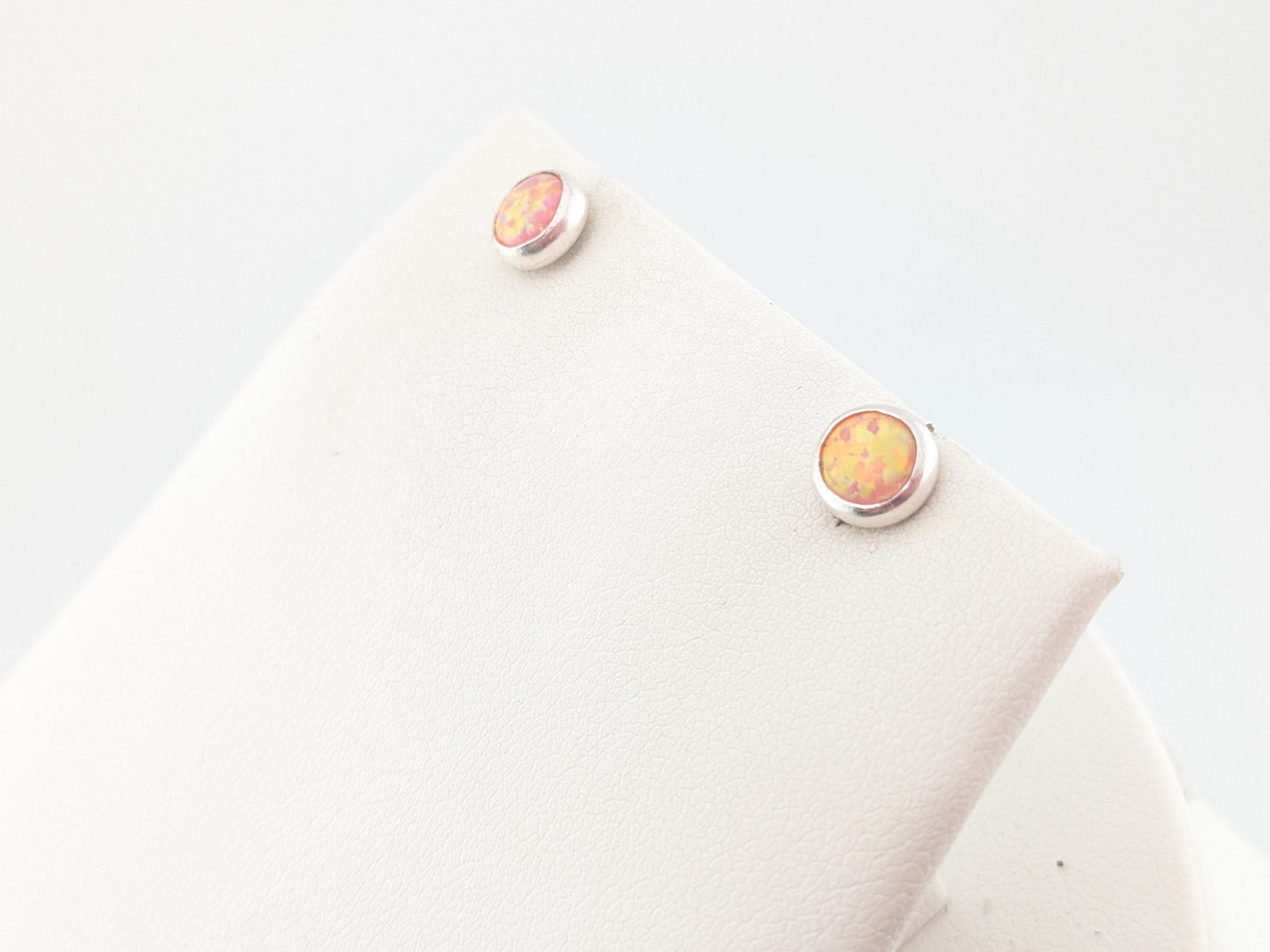 Coral Pink Lab Opal Sterling Silver Studs