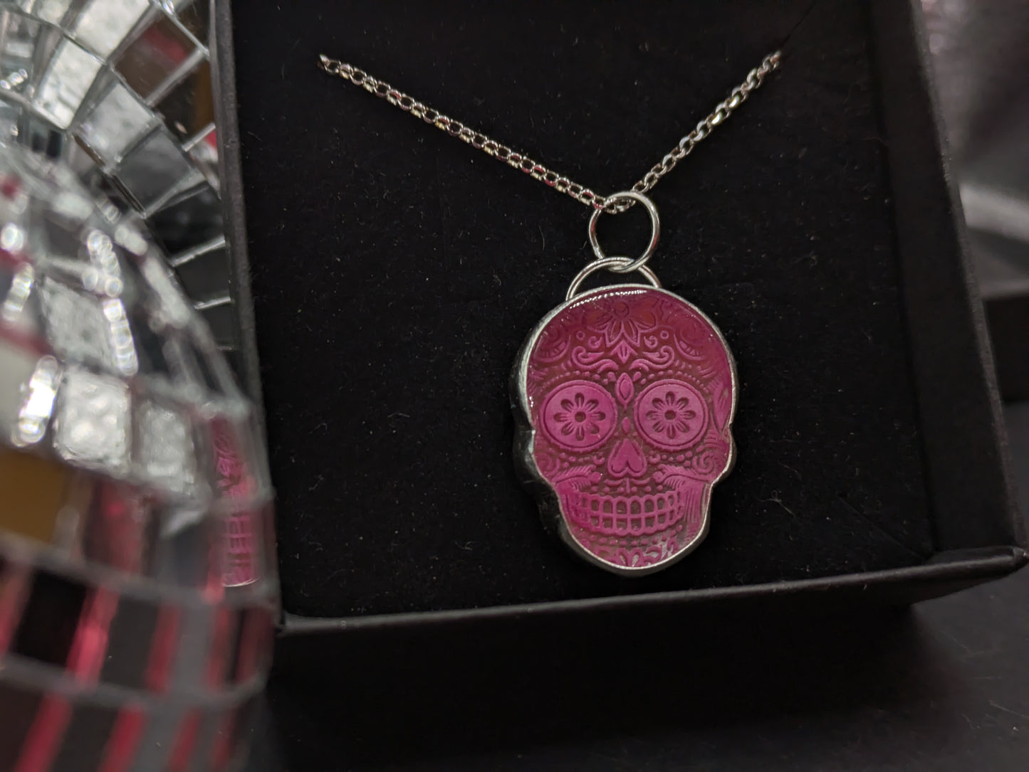 Pink Engraved Candy Skull Pendant