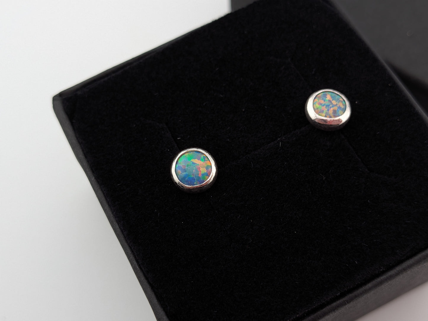 Grey/Blue Lab Opal Sterling Silver Studs