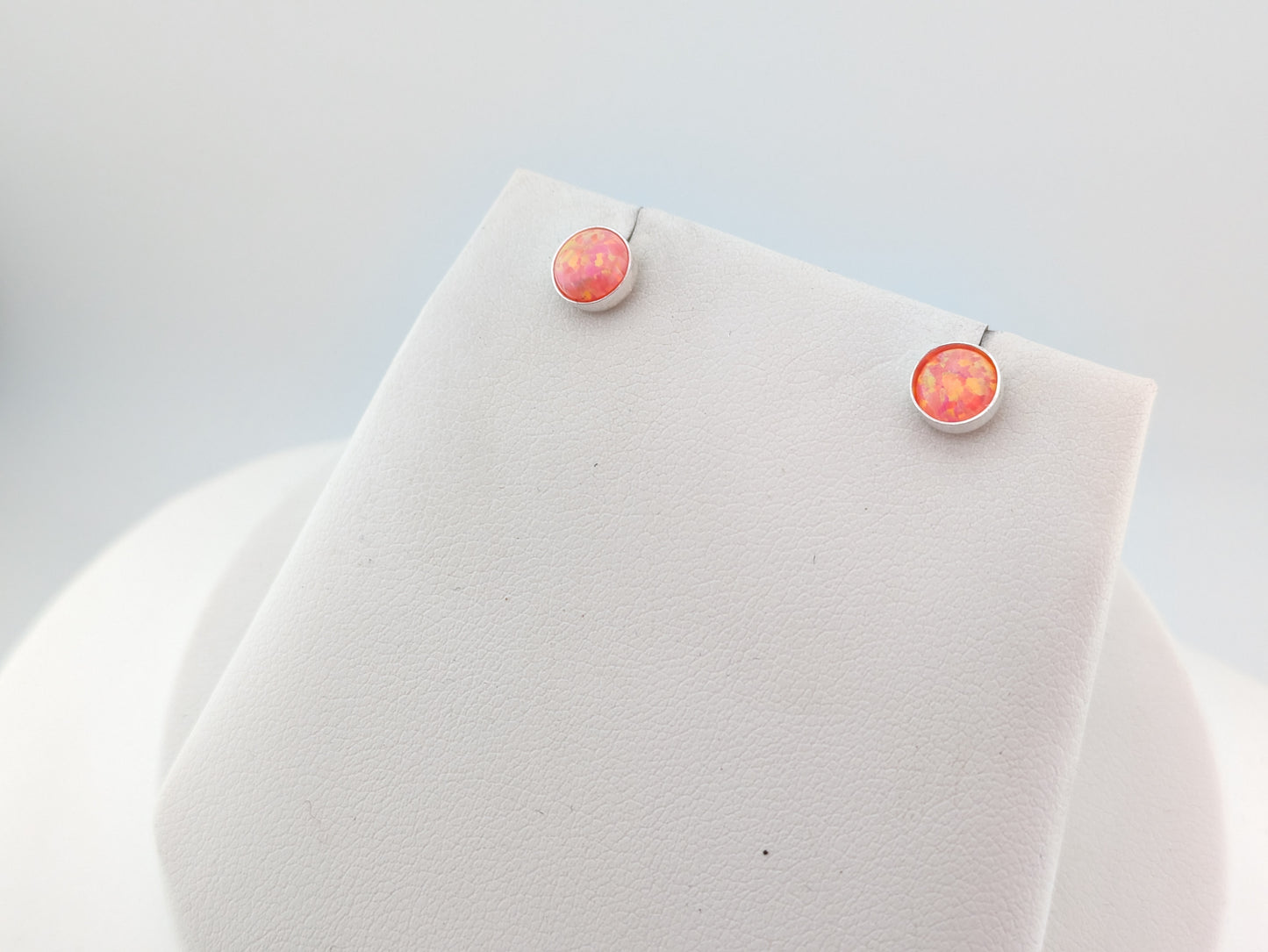 Coral Pink Lab Opal Sterling Silver Studs