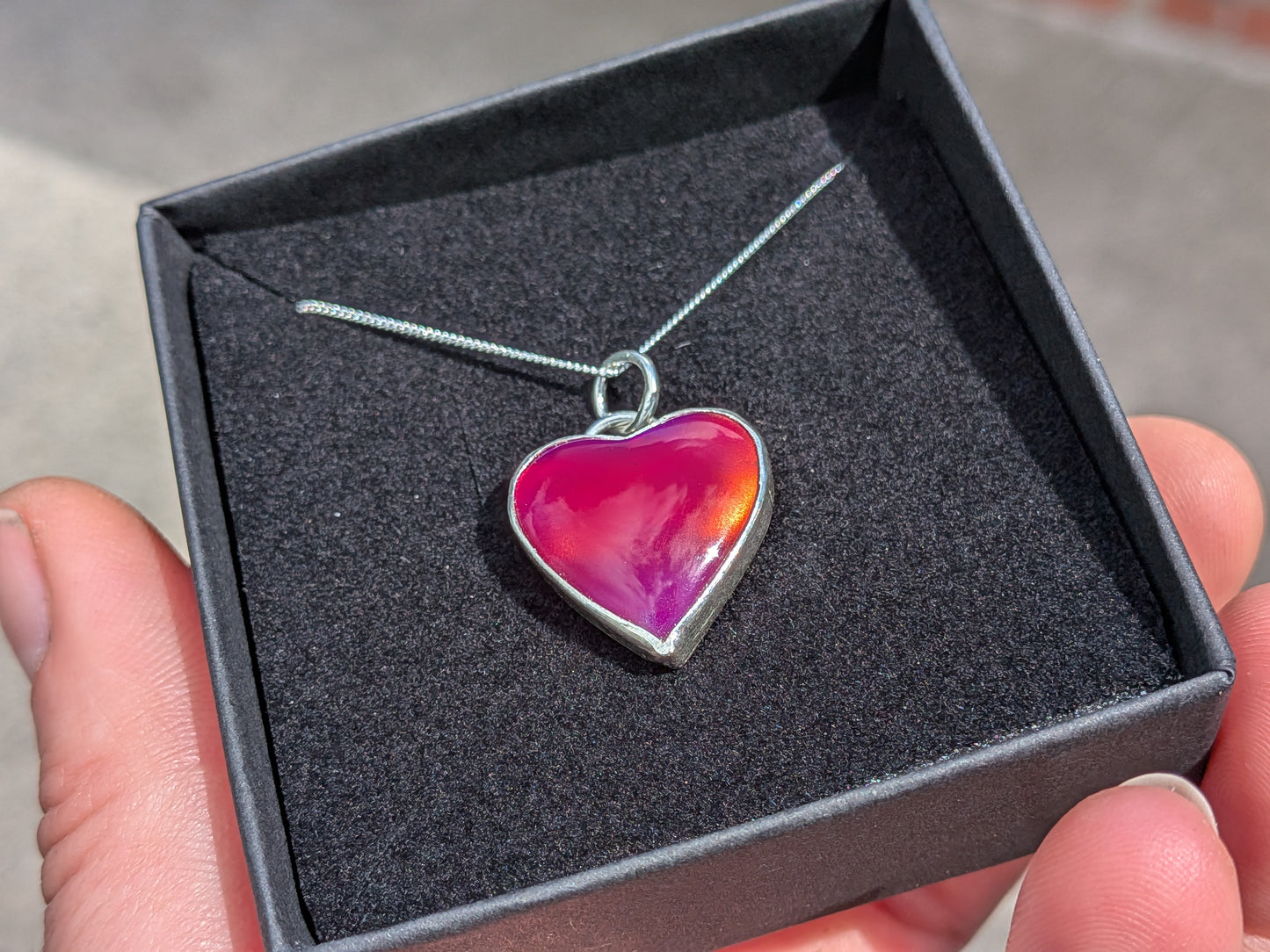 Cherry Red Aurora Opal Heart Pendant
