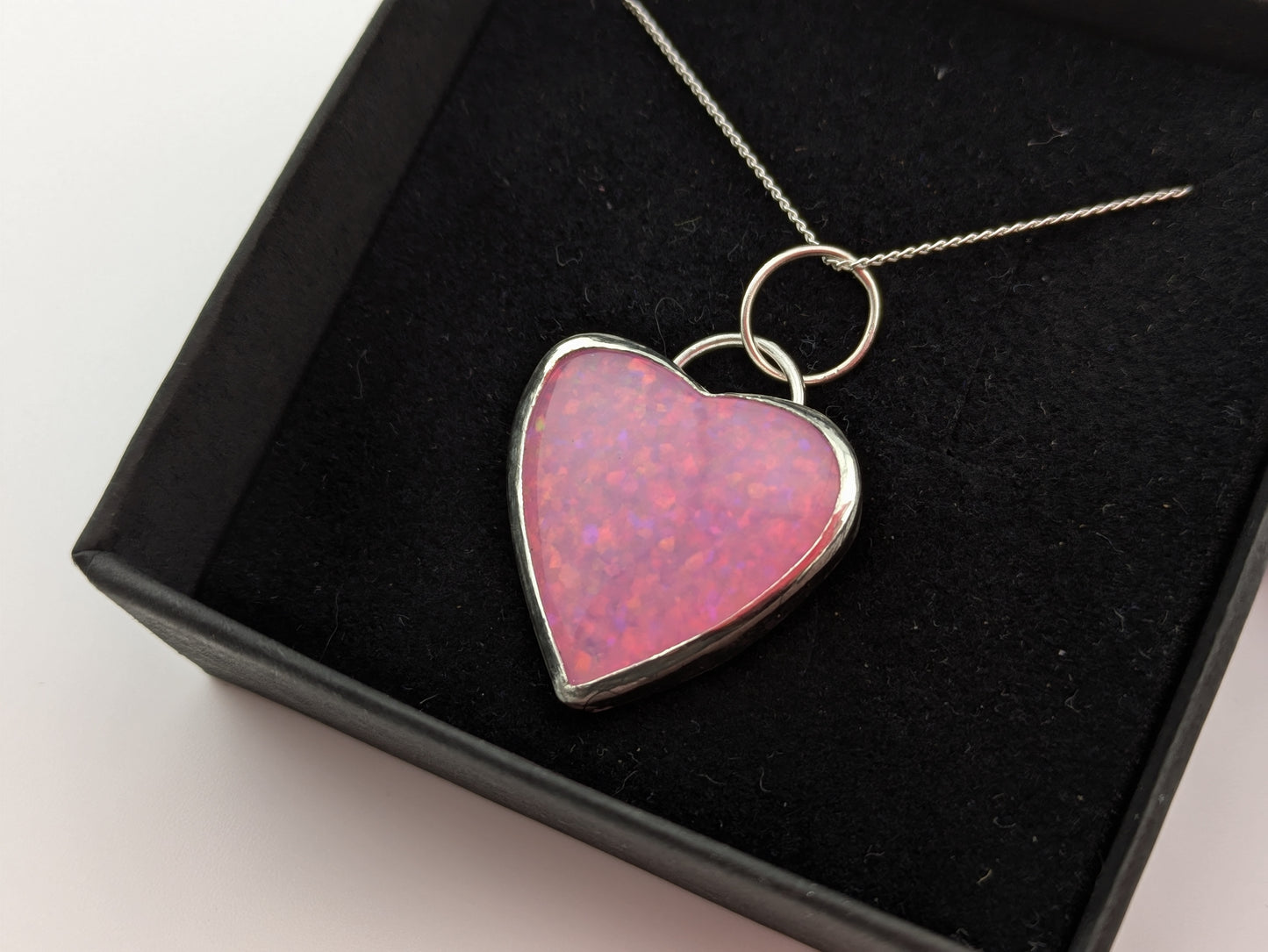 Pink Glitter Opal Heart Pendant
