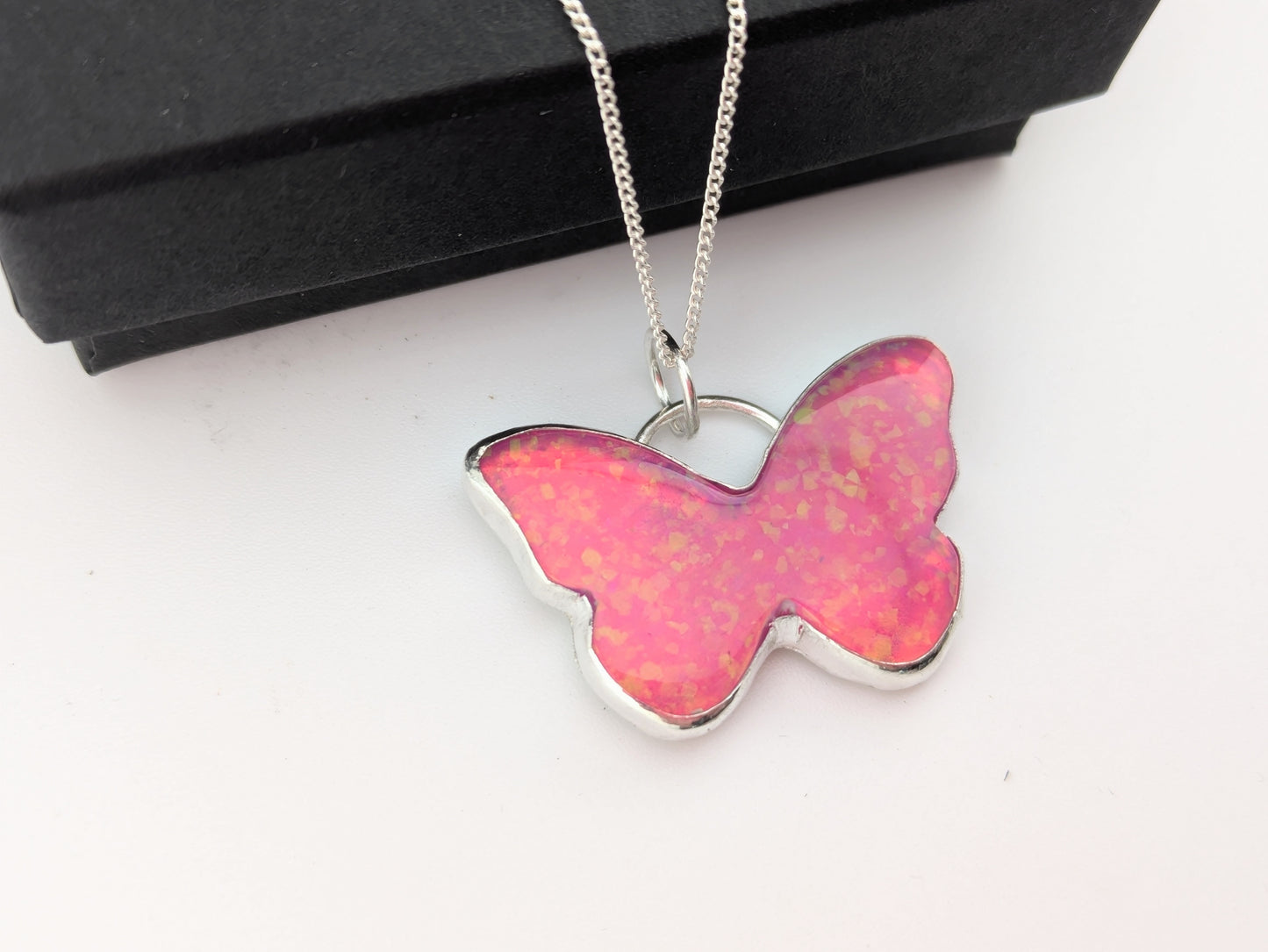 Pink Glitter Butterfly Pendant