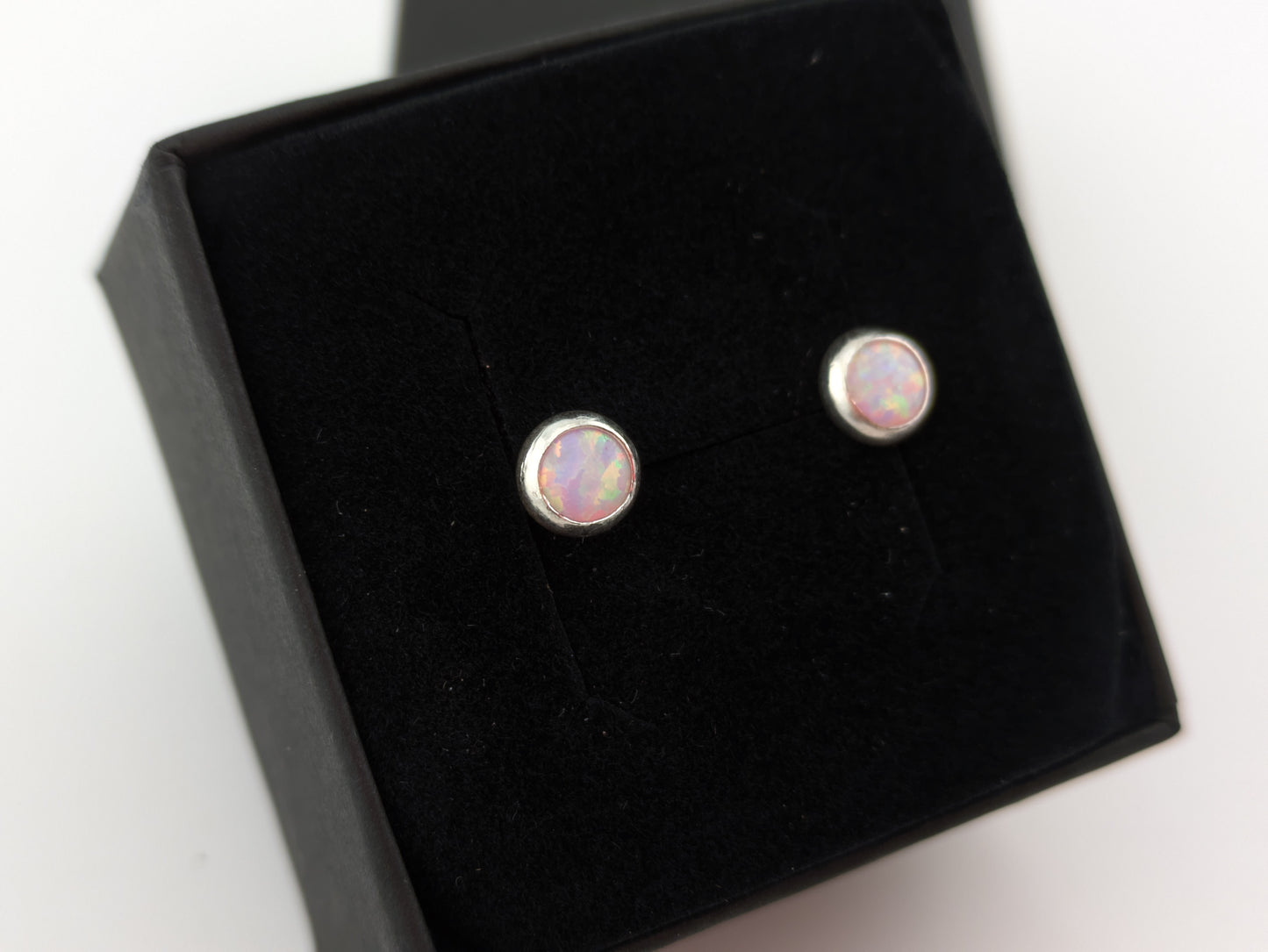 Lilac Pink Lab Opal Sterling Silver Studs