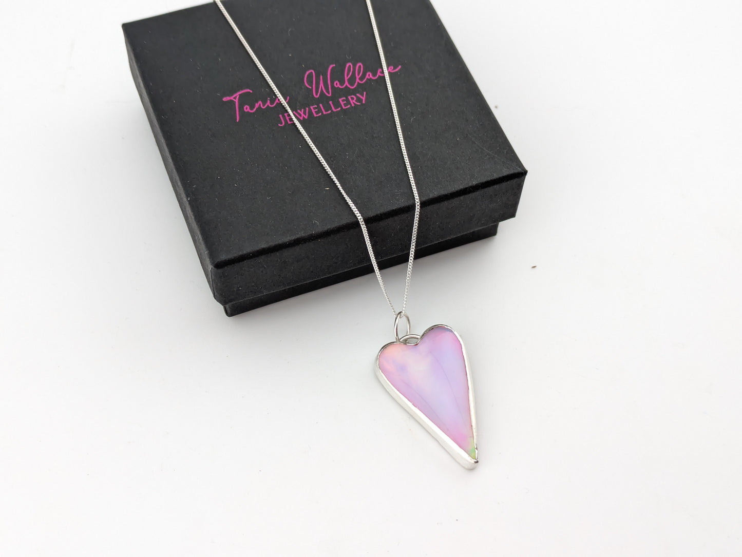 Long Pastel Aurora Opal heart Pendant