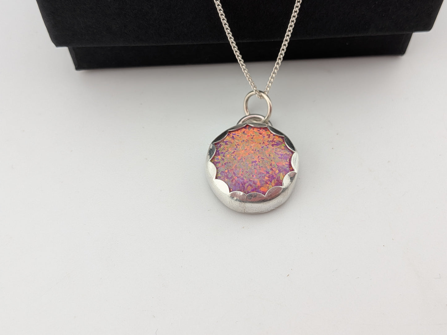 Pink Rainbow Glitter Opal Pendant