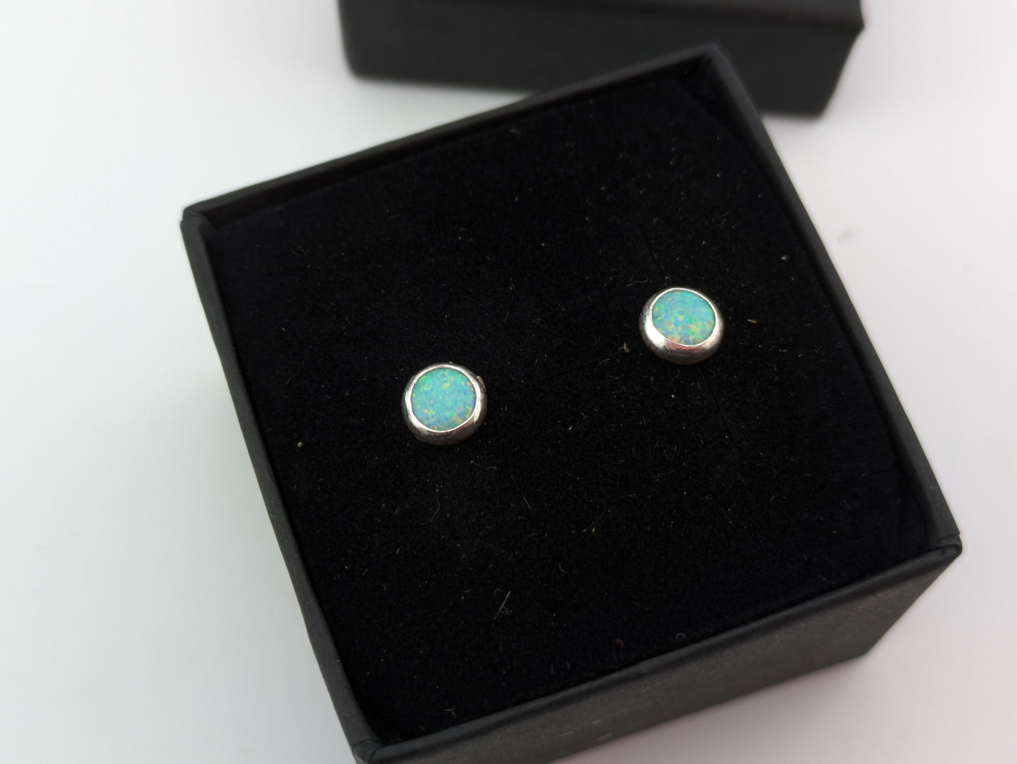 Sea Green Lab Opal Sterling Silver Stud