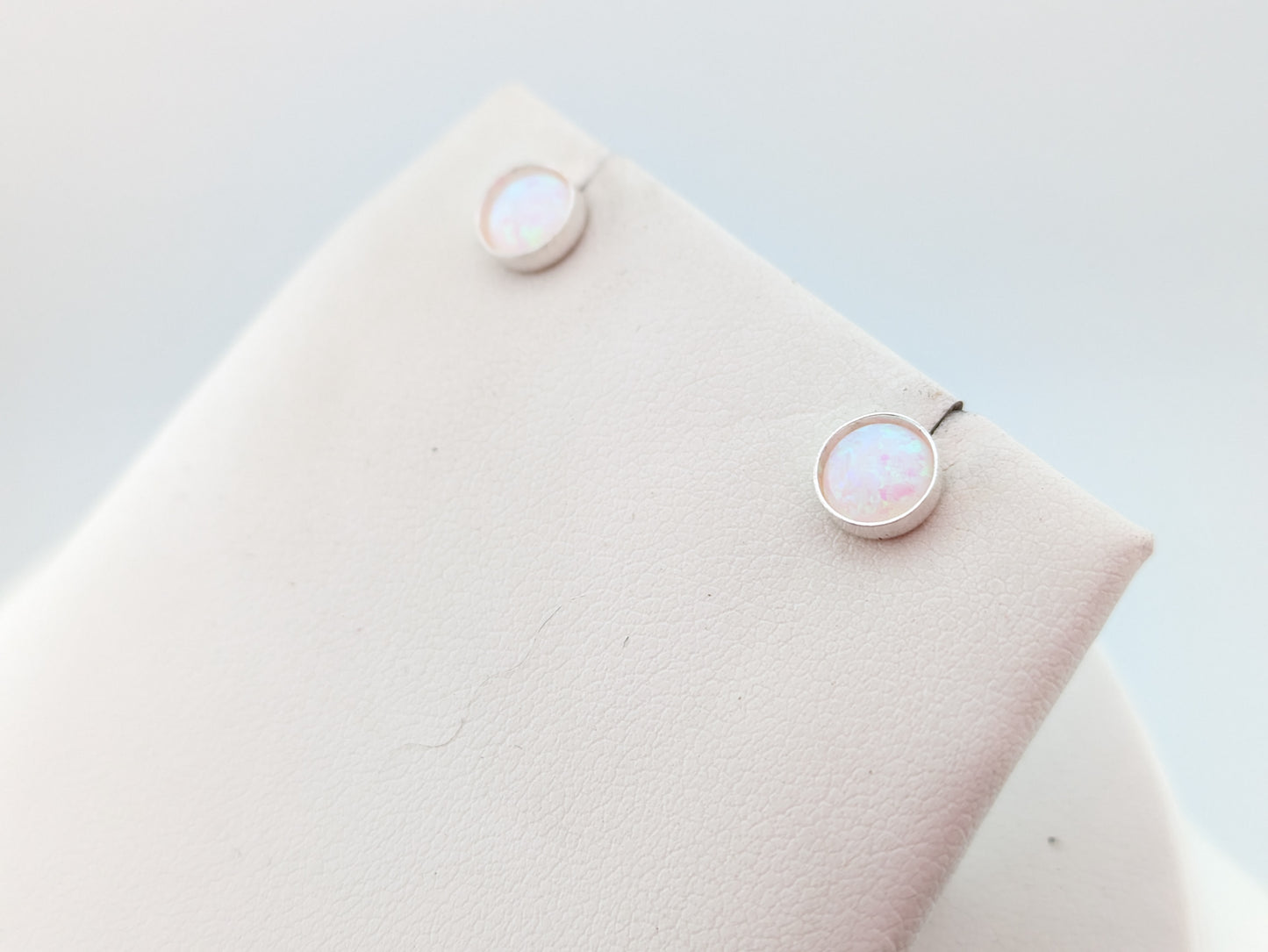 Green & White Lab Opal Sterling Silver Studs