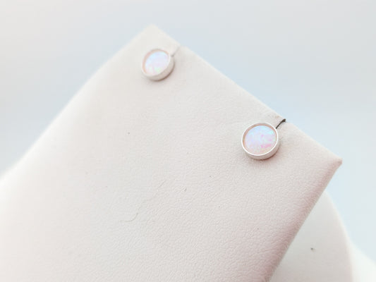 Green & White Lab Opal Sterling Silver Studs