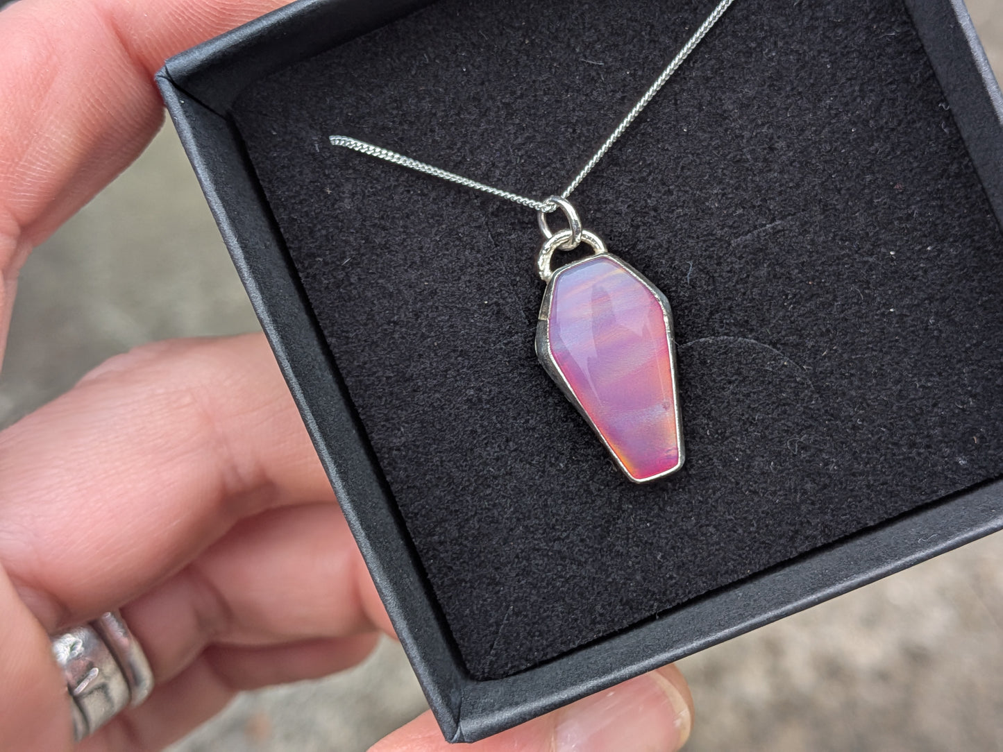 Pink Aurora Opal Coffin Pendant