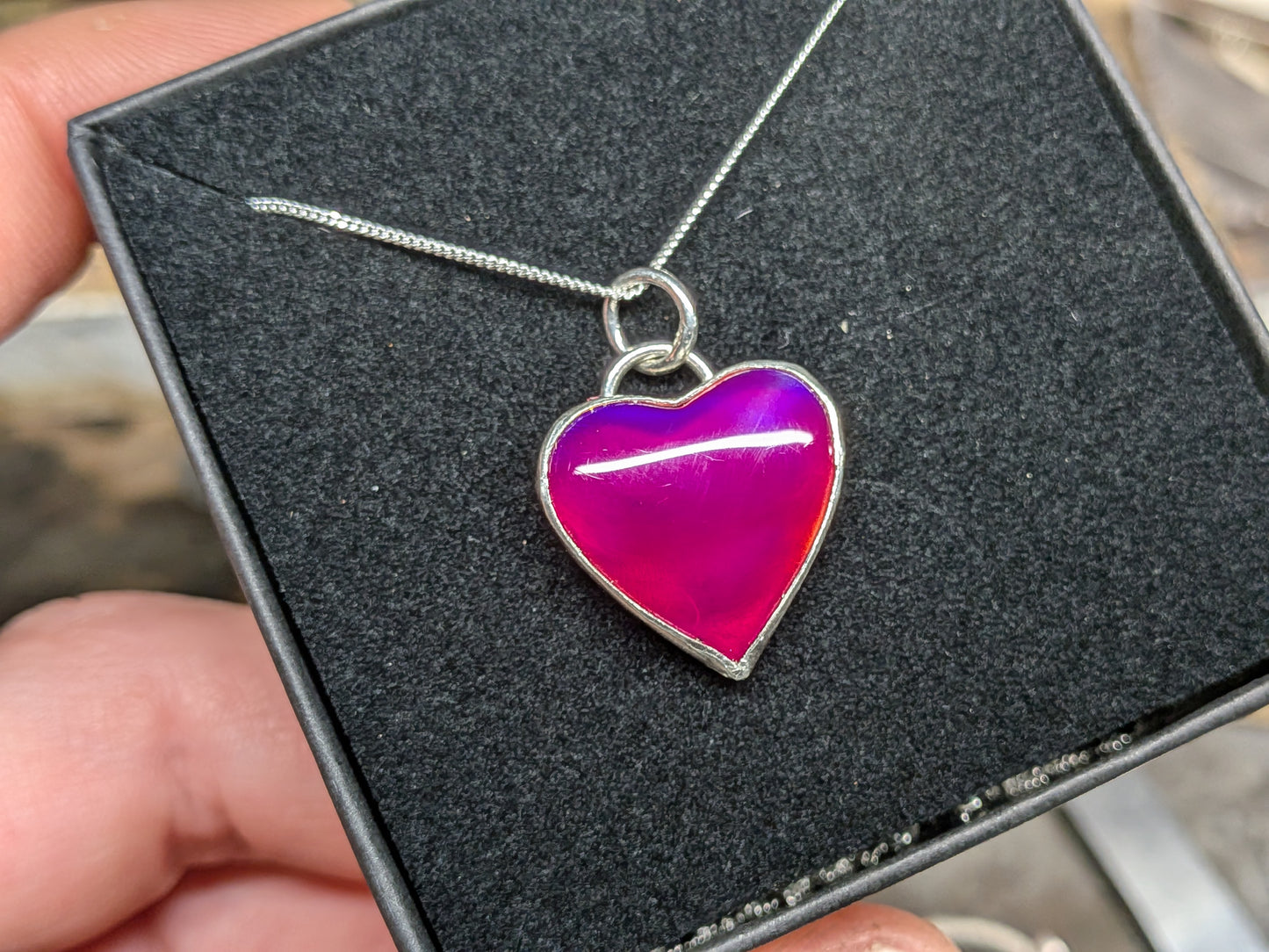 Cherry Red Aurora Opal Heart Pendant
