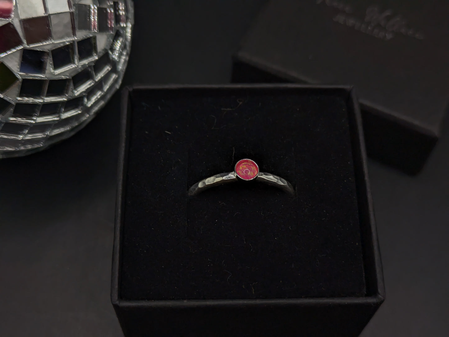 Sterling Silver Band With Royal Pink Opal