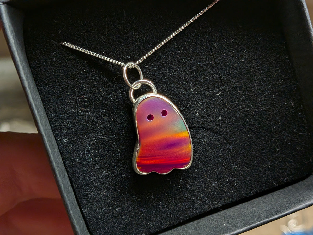 Iridescent Cherry Red Aurora Opal Ghost Pendant