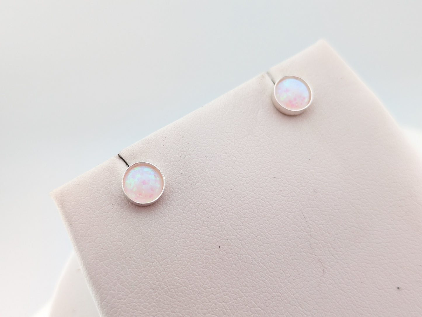 Green & White Lab Opal Sterling Silver Studs