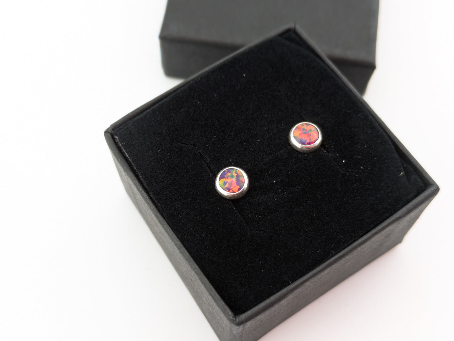 Ruby Fire Lab Opal Sterling Silver Studs
