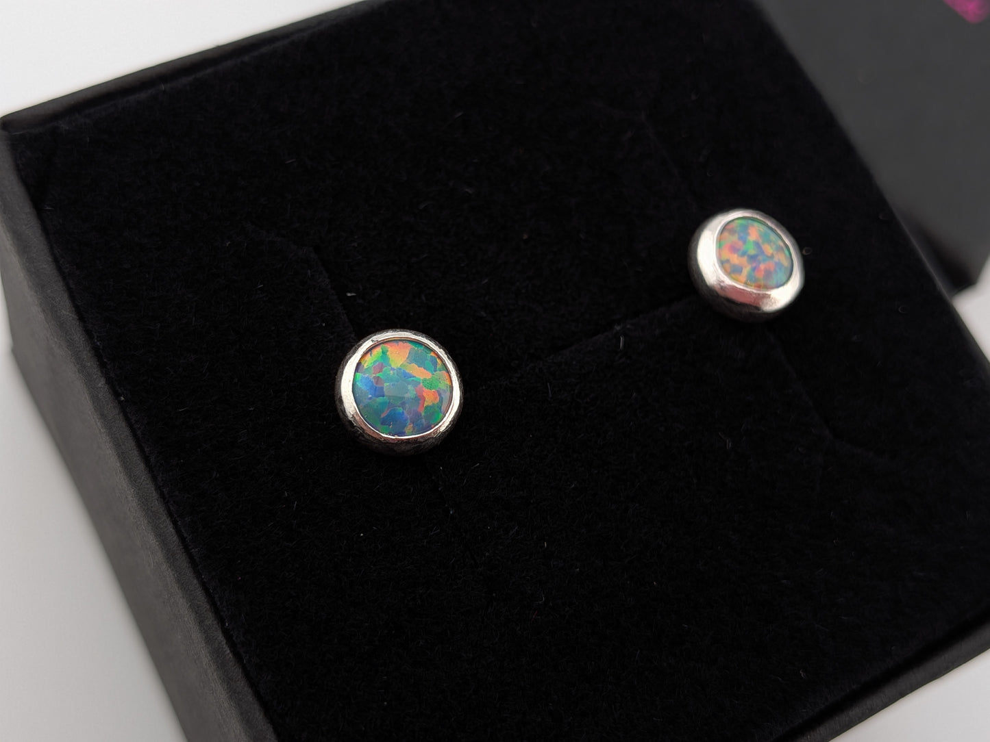 Grey/Blue Lab Opal Sterling Silver Studs
