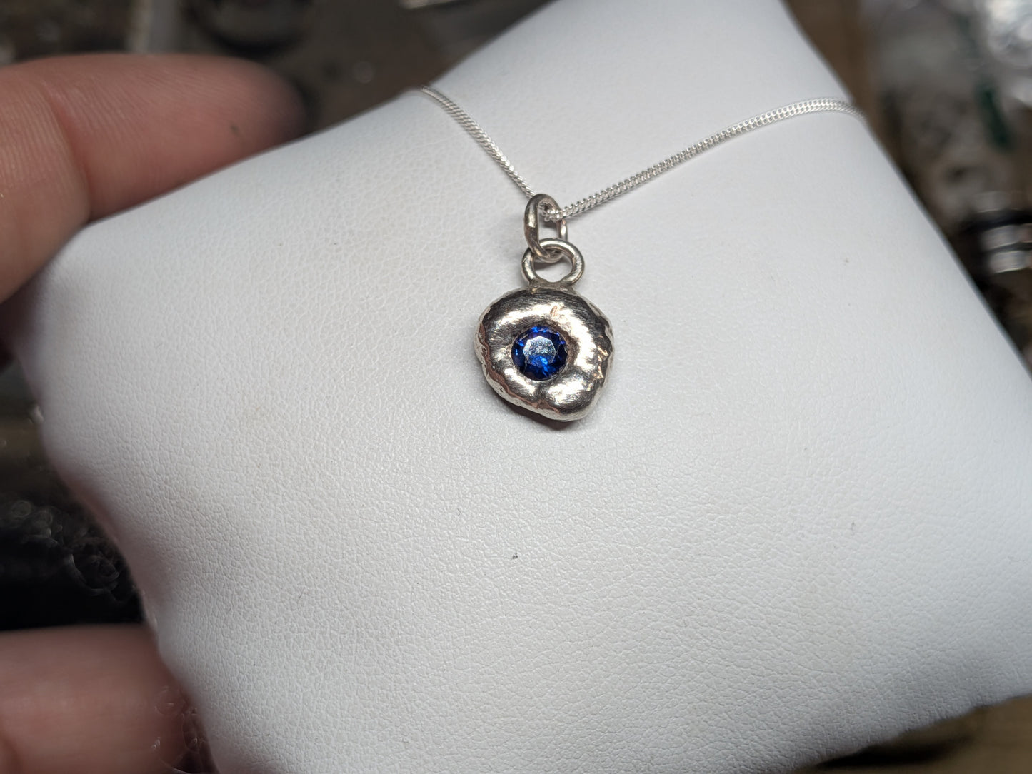 Nugget and Lab Sapphire Pendant