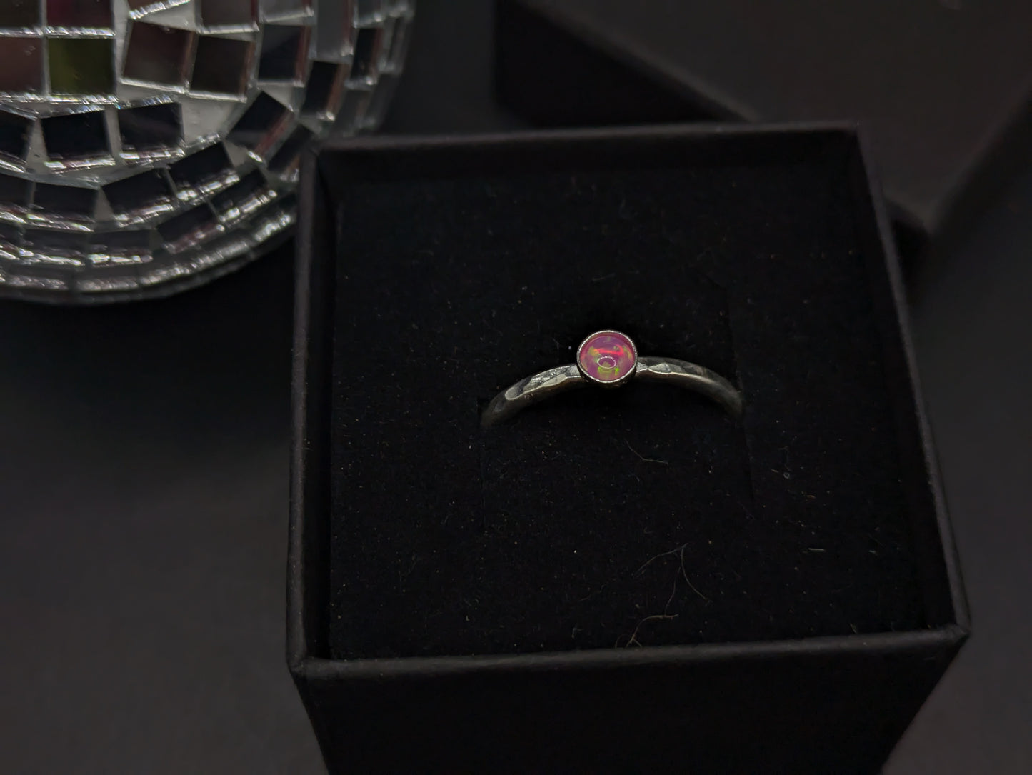 Sterling Silver Band With Candy Pink Opal