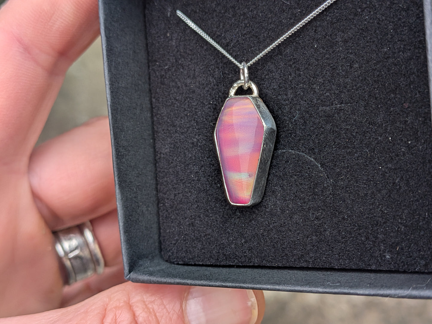 Pink Aurora Opal Coffin Pendant