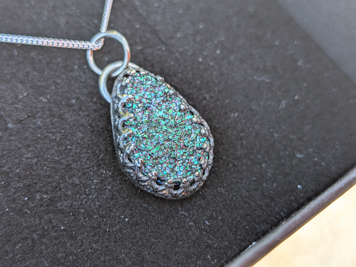 Blue/Black Druzy Quartz Pendant