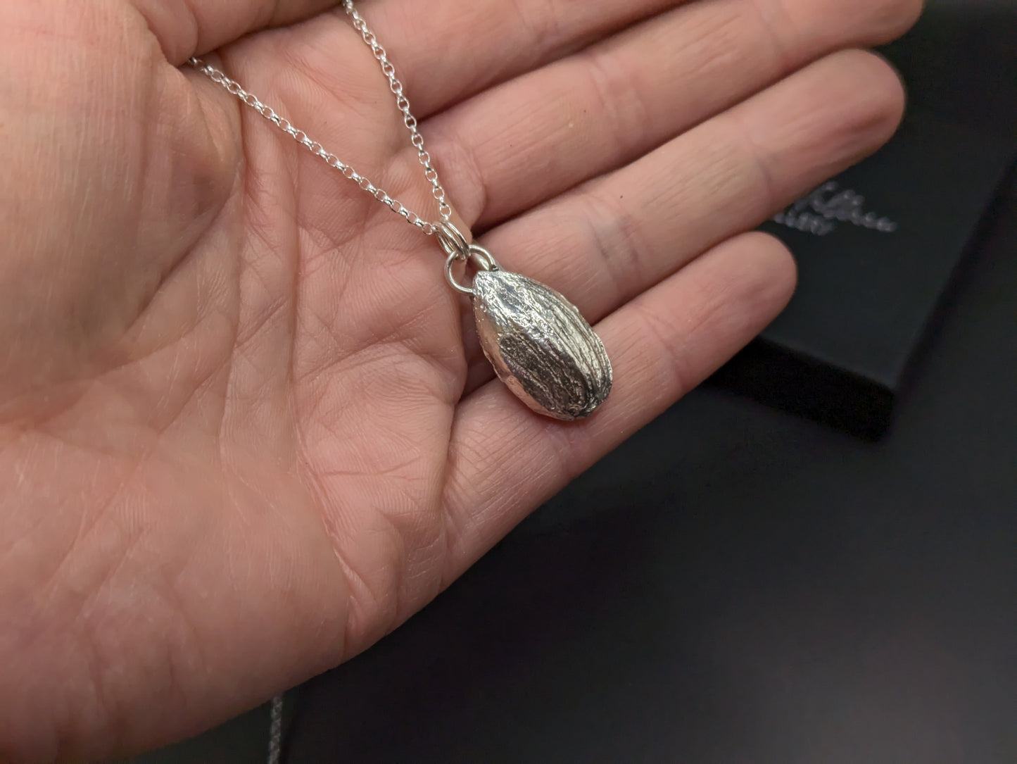 Solid Silver Almond Pendant