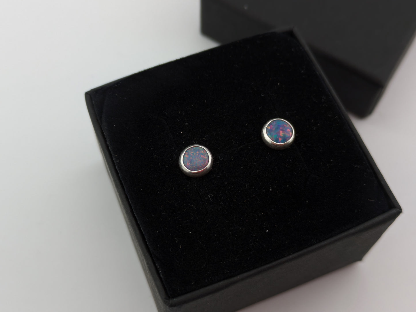 Milky Blue Lab Opal Sterling Silver Studs