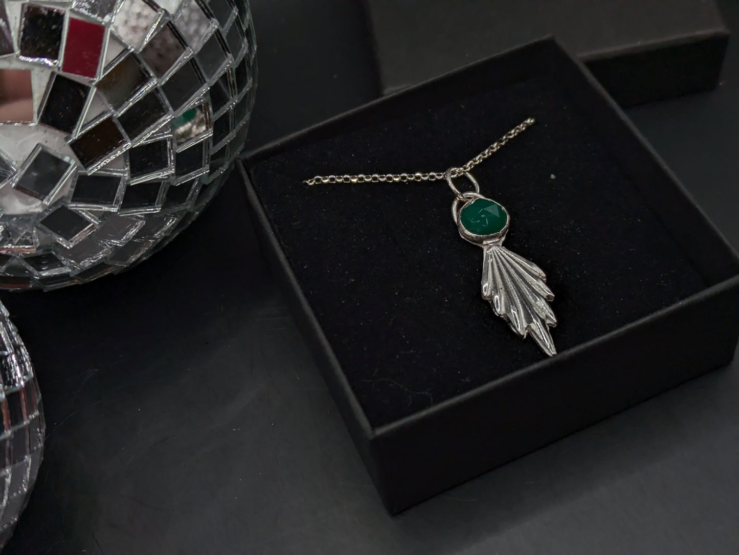 3D Fan and Green Agate Pendant